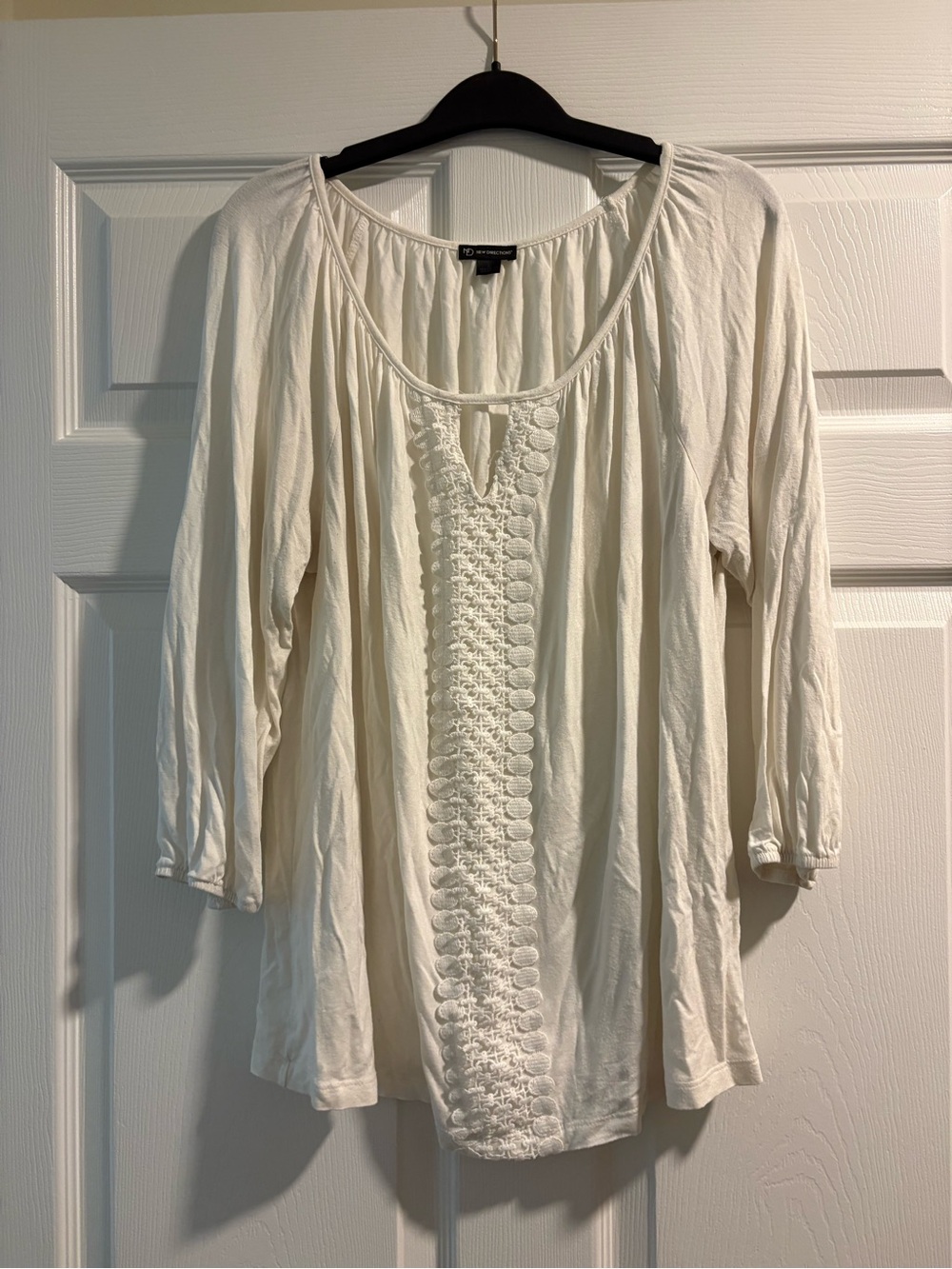 new directions Cream Crochet-Front Peasant Tunic
